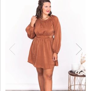 Pink Lily - WHEN YOU SEE ME RUST SATIN CUT OUT MINI DRESS